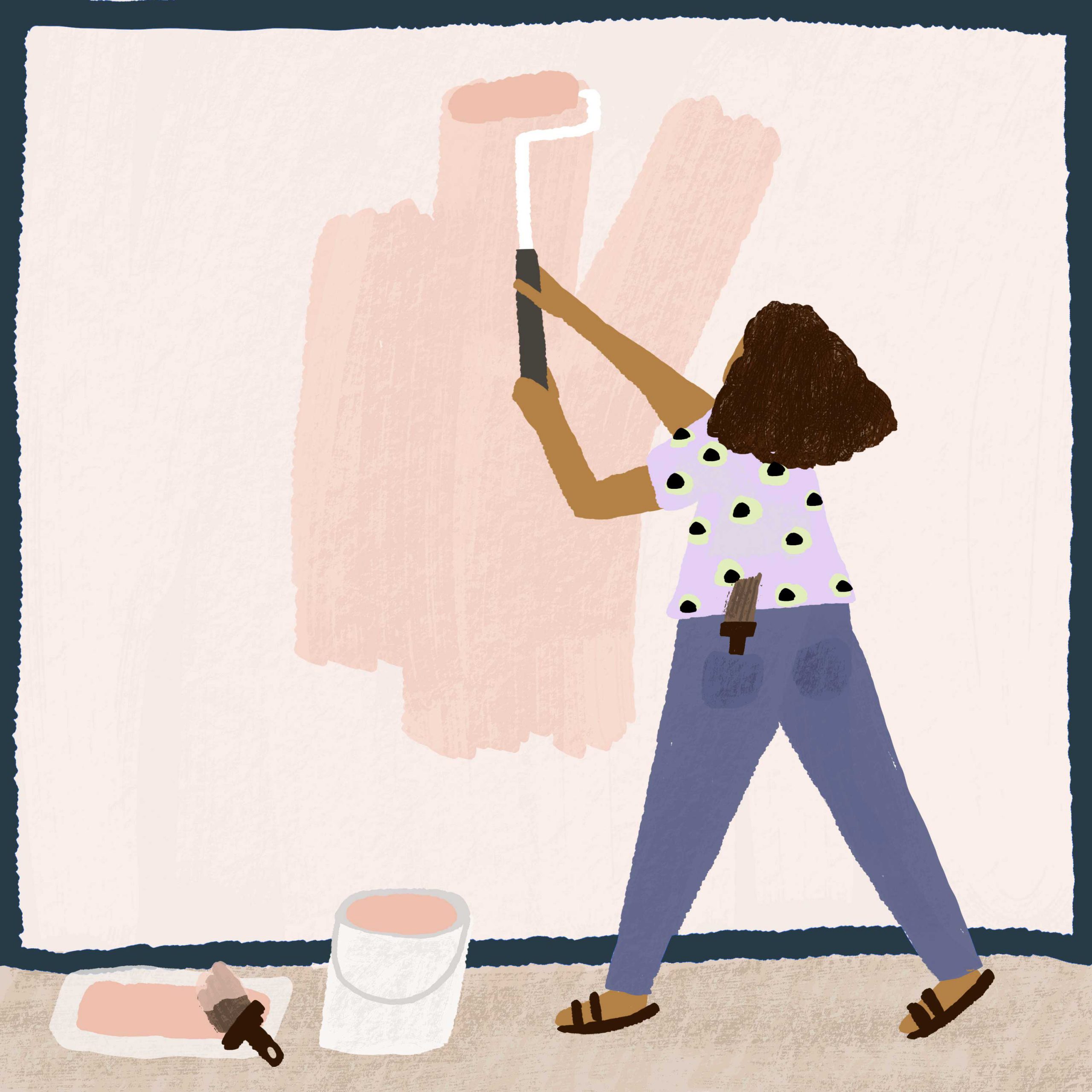 an illustration of a woman painting a wall.