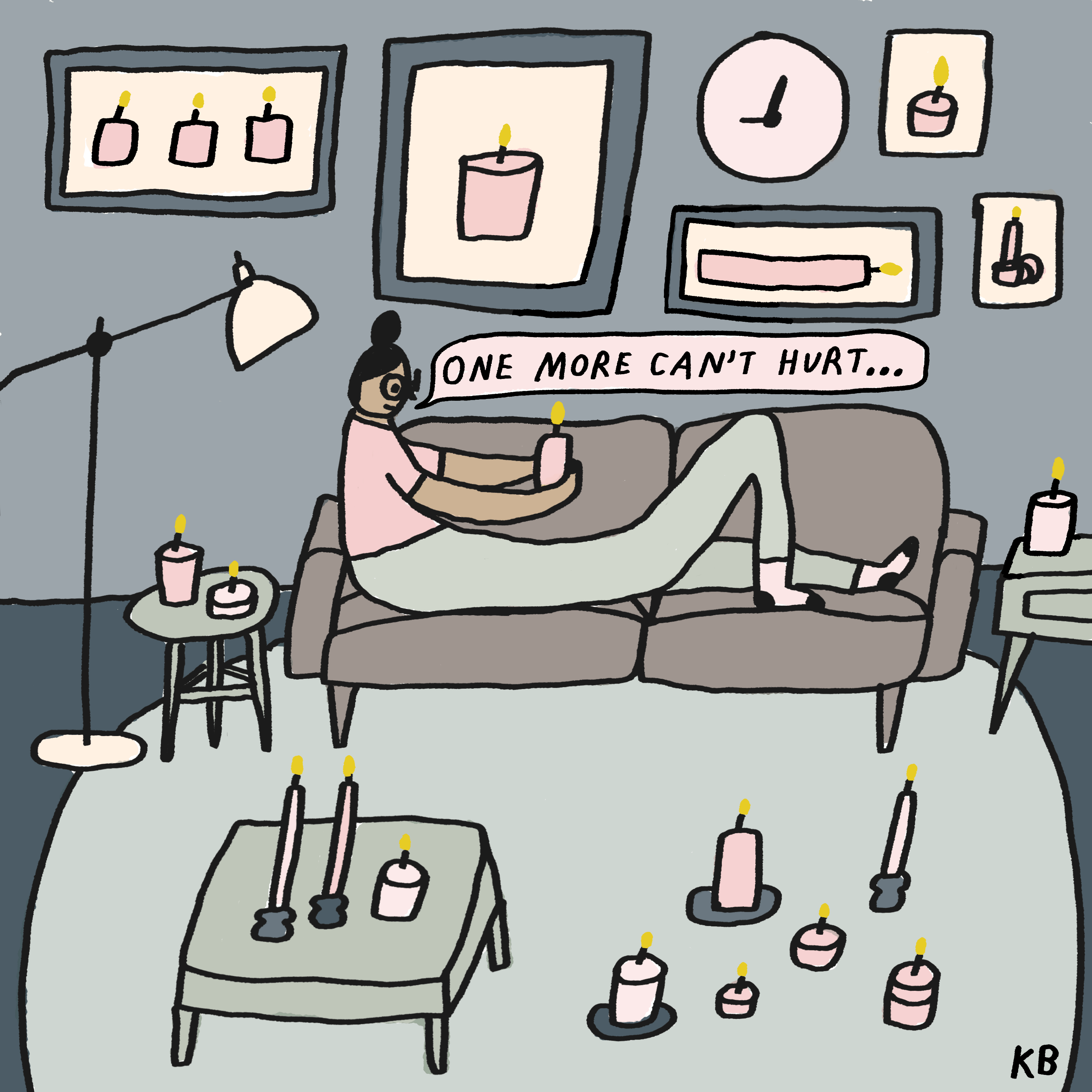 an illustration of being surrounded by candles and thinking about getting another.