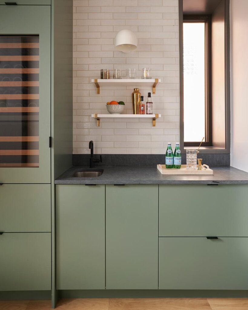 Green Slab Kitchen Cabinets
