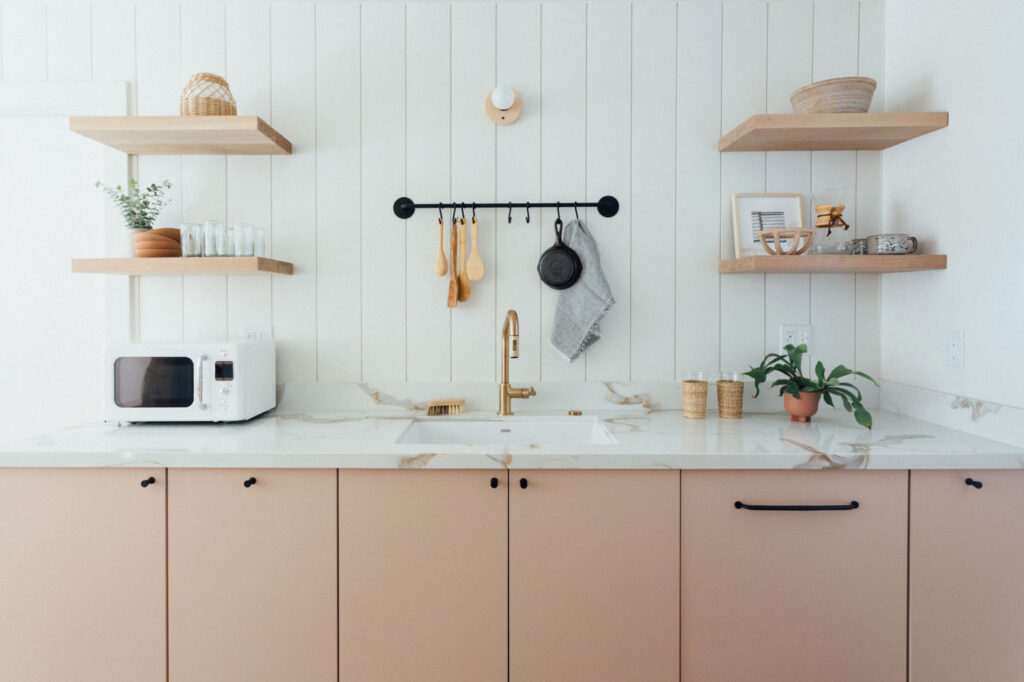 Pink Beige Slab Kitchen Cabinets