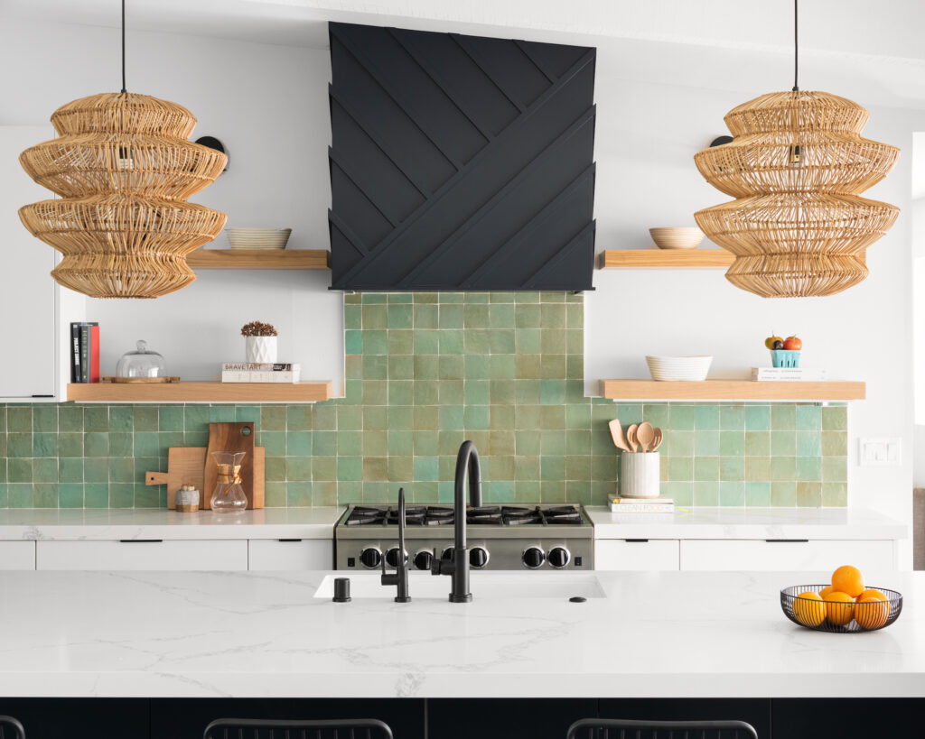 Floating shelves ideas green and black kitchen