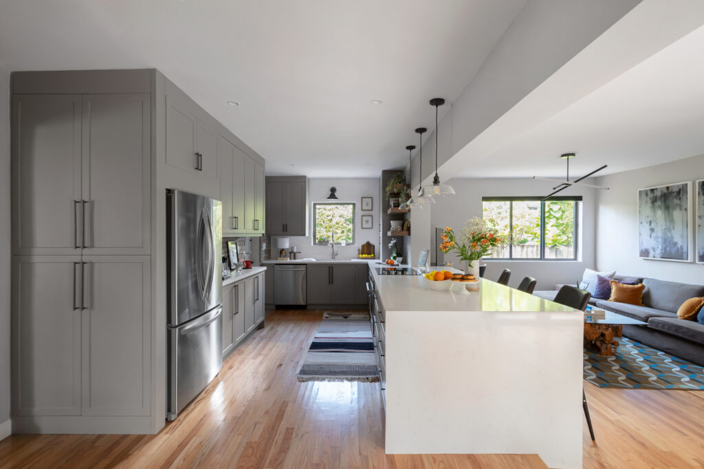 Miami kitchen renovation with gray Semihandmande shaker cabinets