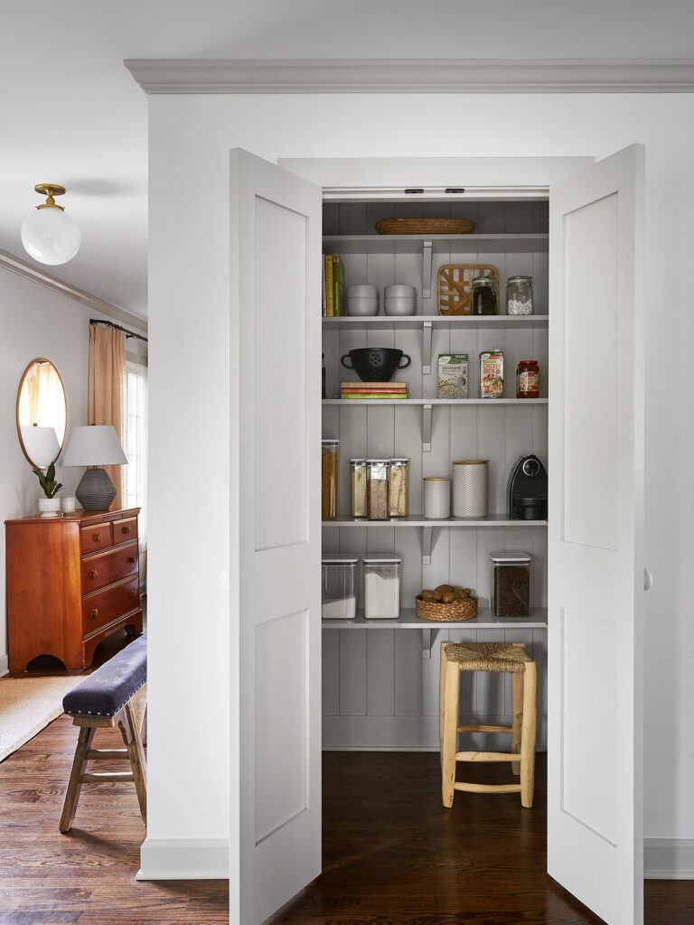 Gray pantry with beadboard