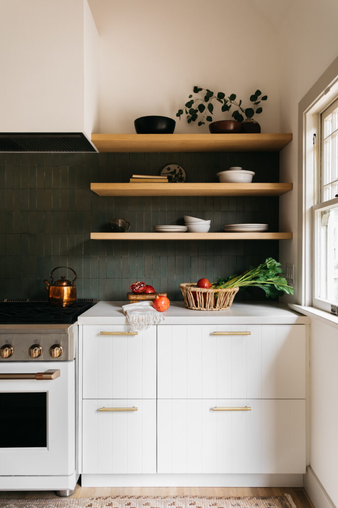 Semihandmade white beaded kitchen cabinets