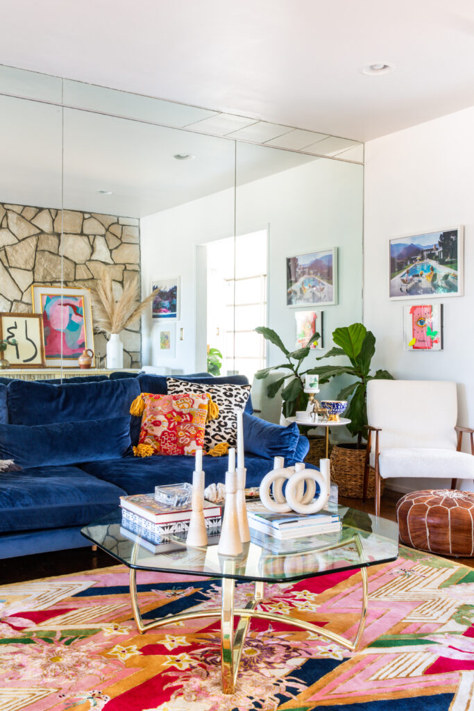 Midcentury Los Angeles Home With Blue Velvet Sofa