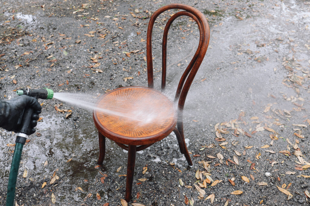 Water sprayed on a chair