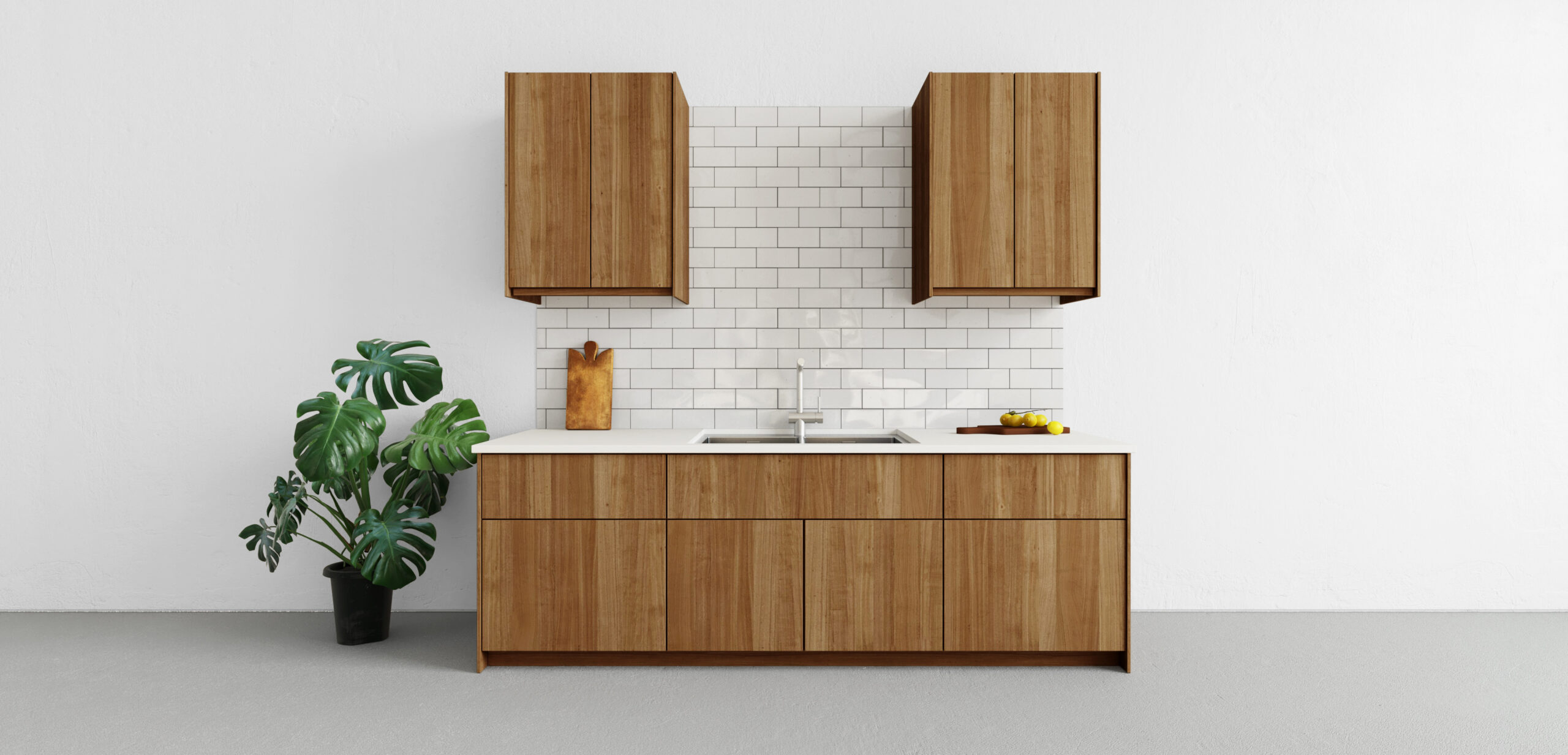 Rendering of a small wood kitchen