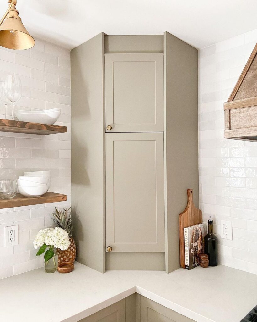 Corner gray creamy cabinets