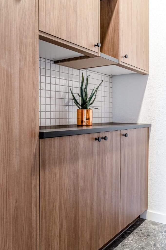 Laundry room storage with wood cabints