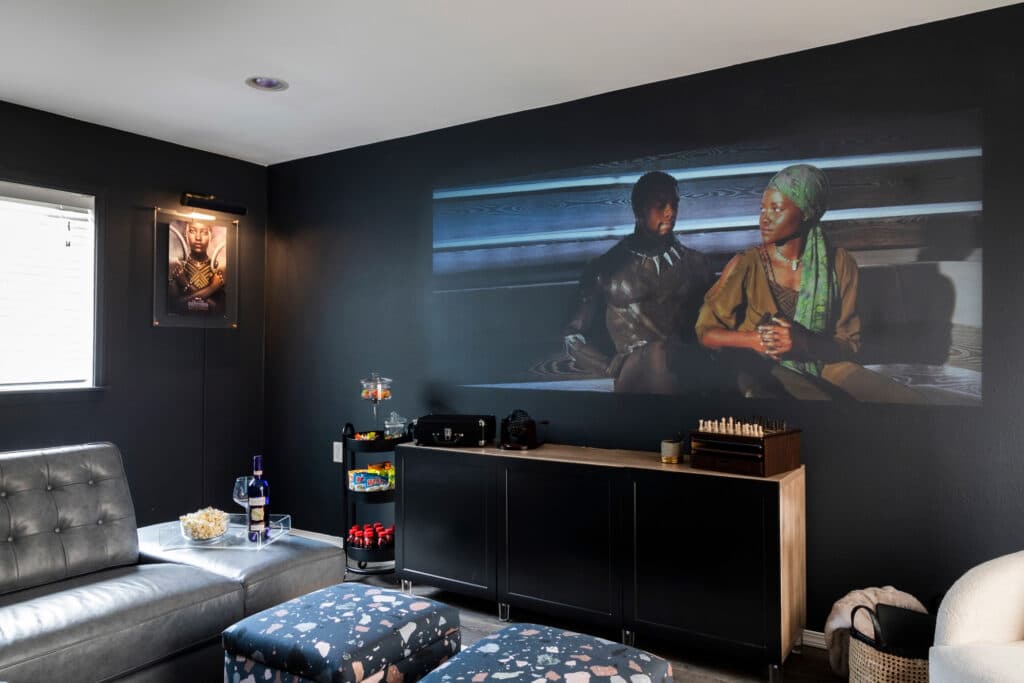 Media room with projector on the wall