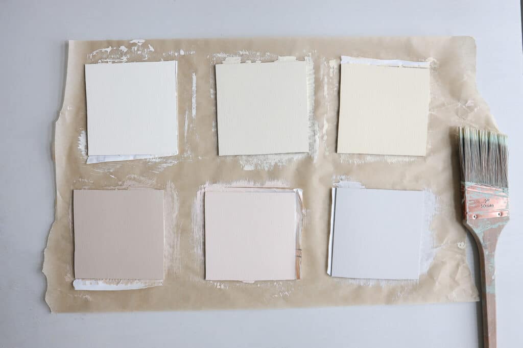 Off white painted small square tiles