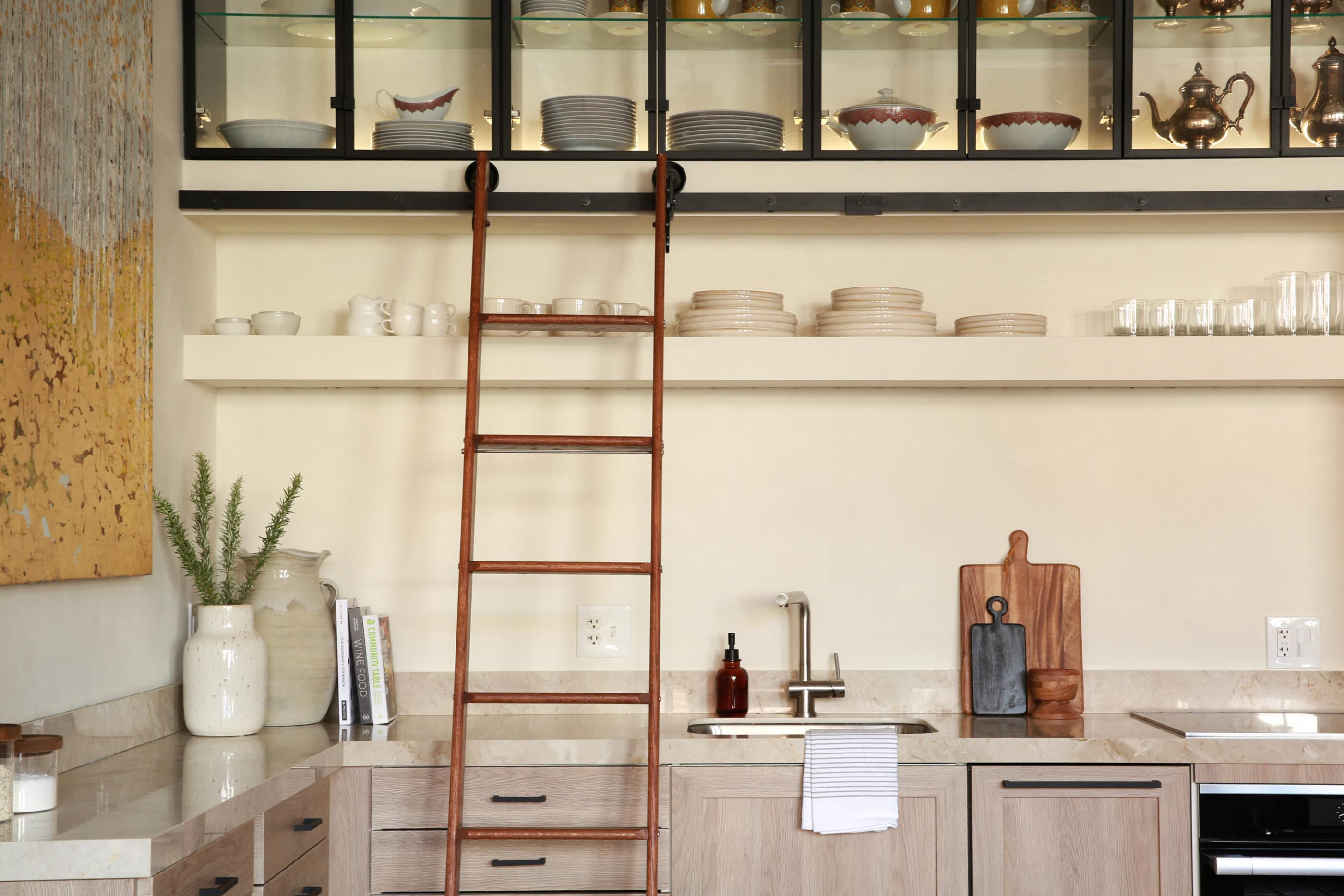 Ladder in a tall kitchen